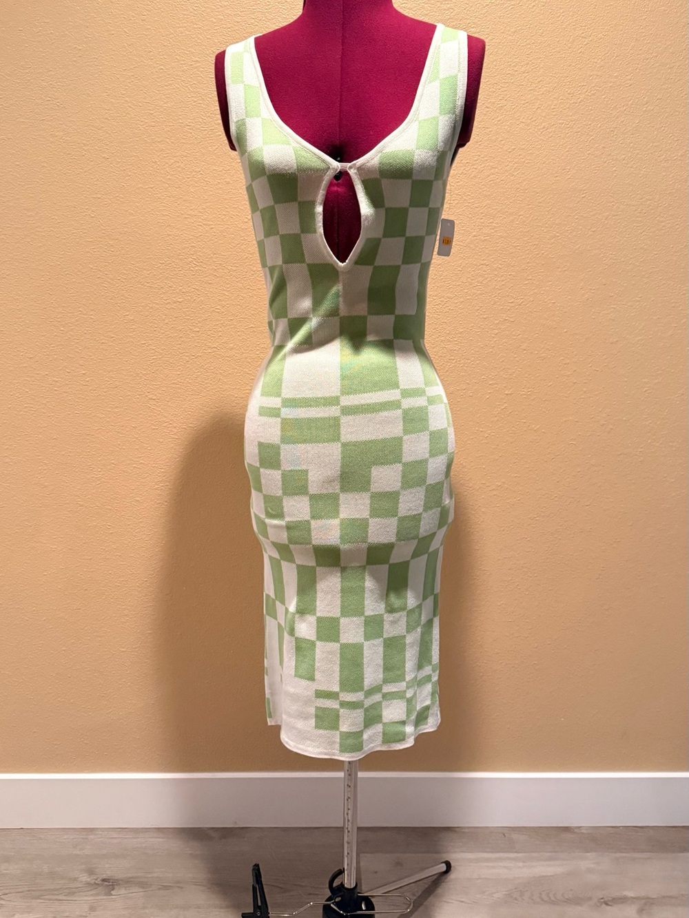 Green Checkered Knit Midi Dress